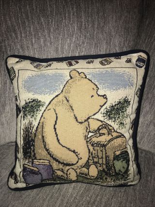 Vtg Winnie The Pooh Disney Woven Tapestry Throw Decorative Pillow 11 " X 11 "