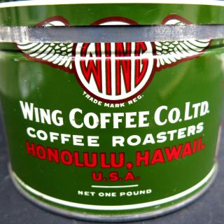 Vintage 1 Pound Key Wind Coffee Tin - Wing Coffee Co.  - Honolulu
