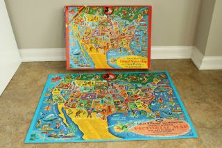 Vintage 1960s Walt Disney United States map Floor Puzzle JayMar RARE 2