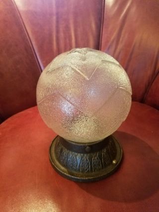 Vintage Art Deco Cast Iron Base Porch Light with Heavy Star Motif Glass Globe 2