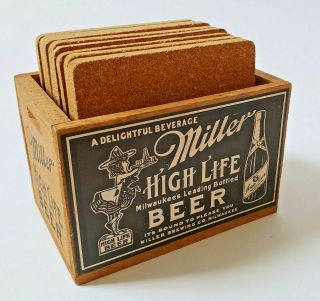Vintage George Nathan Miller High Life Mini Wooden Crate With Coasters 1980 