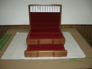 Vintage Wood Silverware Storage Chest Box With Drawer
