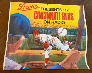 1977 Cincinnati Reds Stroh’s Cardboard Beer Advertising/ Radio Sign Very Rare