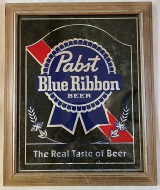 Vintage Pabst Blue Ribbon Glass Beer Sign " The Real Taste Of Beer "