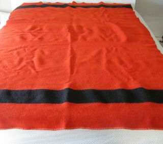 Vintage Wool Camp Blanket Red With Black Stripe 85 " X 57 "