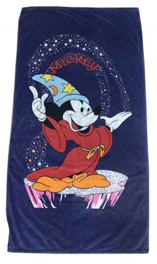 Vtg 80’s Disney 100 Cotton Large Beach Towel Mickey Mouse Fantasia 58x31 Rare