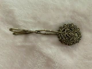 Vintage Ornate Brass Color Metal Pastry Serving Tongs,  Made In Italy,  6.  5 " Long