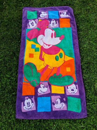 Vtg Disney Mickey Mouse Warhol Like Beach Bath Towel 56 " X 29 " Franco 90s Rare
