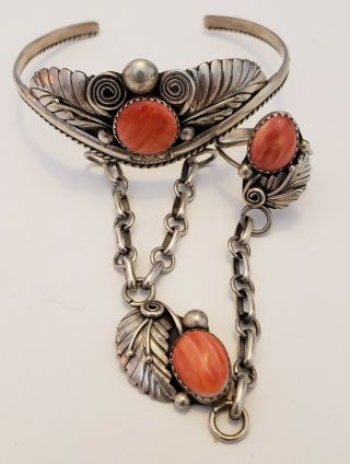 Vintage Native American Sterling Silver Spiny Oyster Slave Bracelet