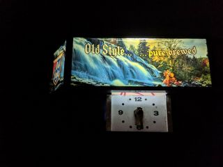 Heilemans Old Style Beer Light Up Clock Sign Waterfall Scene
