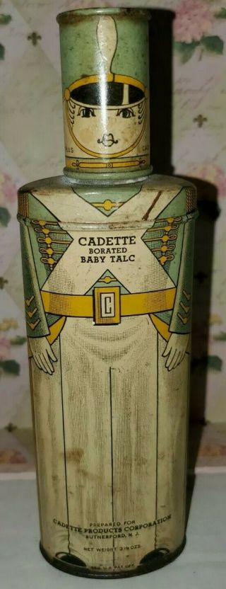 Vintage Art Cadette Borated Baby Powder Talc Tin Full Advertising Toy Soldier
