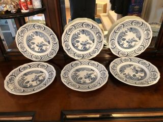 6 Vintage Old Chelsea Furnivals Dinner Plates England Oriental Style Blue White