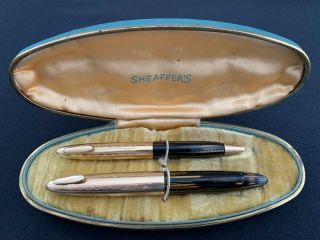 Vintage Sheaffer " Tuckaway " Golden Brown Fountain Pen Pencil Set