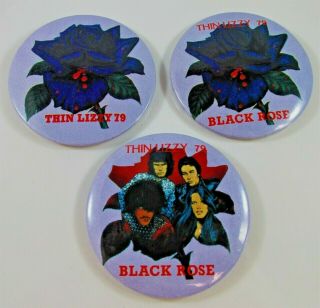 Thin Lizzy Black Rose Tour 1979 Set Of Three (3) Vintage Metal Pin Badges