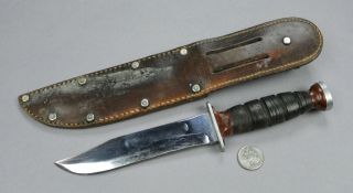 Vintage Kabar Hunting Fighting Fixed Blade Knife 6 " Bakelite & Leather Sheath