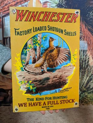 Old Vintage Winchester Repeater Shells Porcelain Metal Sign Bullet Ammo Shotgun