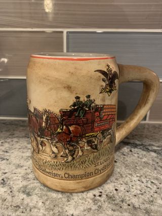 1980 Anheuser Busch Budweiser Clydesdales Christmas Holiday Beer Stein