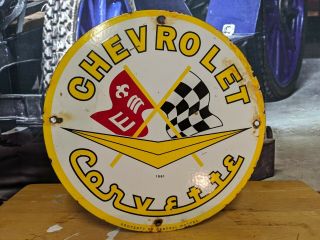 Vintage Dated 1961 Chevrolet Corvette Porcelain Dealership Sign Chevy
