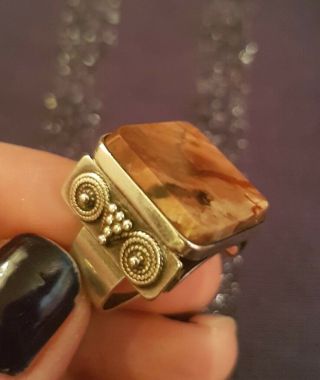 Vintage Soviet Russian Solid Silver Ring With Jasper.  Size L.