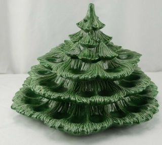 Vintage 4 Piece Ceramic Christmas Tree Deviled Egg Tree See 4 Tier