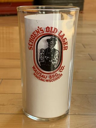 Wausau Brewery Beer Glass Schoens Old Lager Wi Wisconsin Adel Brau Rare