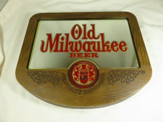 Vintage Old Milwaukee Beer Mirror Bar Sign Faux Wood Jos.  Schlitz Brewing Co.