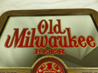 Vintage Old Milwaukee Beer Mirror Bar Sign Faux Wood Jos.  Schlitz Brewing Co. 3