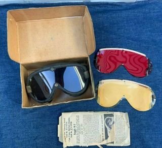 Vtg 1940s Ww2 Polaroid M - 1944 Us Army Military Goggles W/ Box 2 Lenses