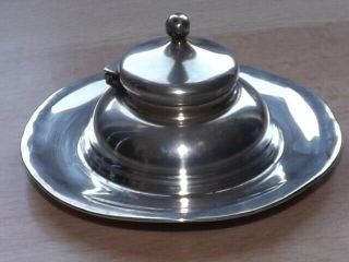 Art Nouveau Solid Silver Inkwell With Tray Britton Gould & Co Birmingham 1905