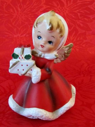 Vintage Christmas Napco Angel Girl Figurine Holding Present Gift Napcoware
