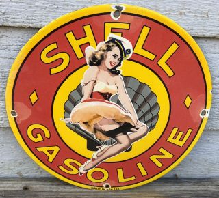 Vintage Porcelain Shell Gasoline Oil Gas Sign Pump Service Station