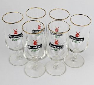Set of 6 Vintage Heineken ' s Collectible Stemmed Beer Glasses - Windmill Logo 2