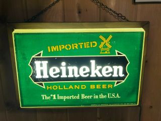 Vintage Heineken Beer Lighted Wall Sign Holland Beer Light 19 " X 13 "