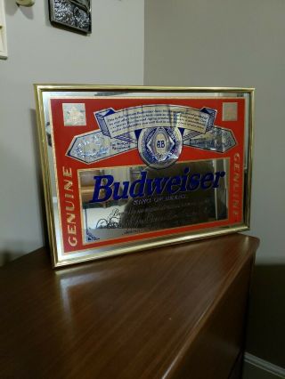 Budweiser Beer Bar Pub Mirror Sign 24 " X 18 " Vintage Man Cave