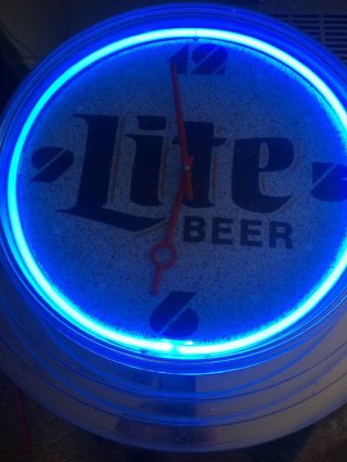 Large Vintage Art Deco " Lite Beer " Neon Lighted Clock Sign By Kcs Industries