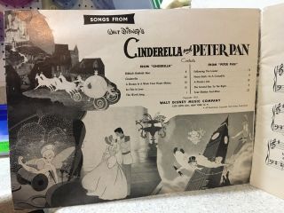PETER PAN & CINDERELLA 1953 ARTWORK & SONG BOOK WALT DISNEY MUSIC COMPANY 3