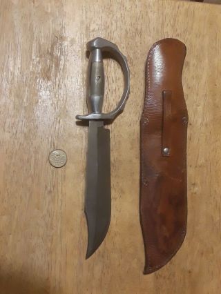 Vintage Large Mexican Ethched Bowie Hunting Knife 12 " Long With Leather Sheath