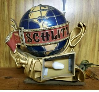 1976 Schlitz Beer World Globe Motion Lamp Vtg Lighted Beer Sign