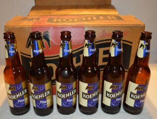 Vintage Koehler Cardboard Case With 24 Empty Beer Bottles Erie Brewing Co Pa