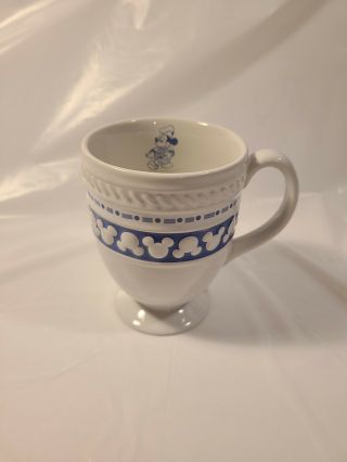 Disney Coffee Mug Cup Gourmet Mickey Mouse Footed Pedestal White Blue