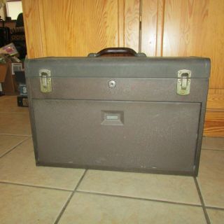 Vintage Kennedy Metal Toolbox 520 W/ Additional Lock And Key - 7 Drawer Fold Out