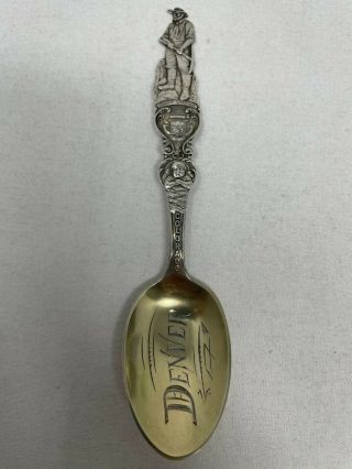 Hirsch Sterling Silver Souvenir Spoon Figural Gold Miner Denver Colorado