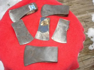 6 Vintage Single Bit Axe - Ax Heads For Restoration Or Other - 5 Marked 1 Unmarked.