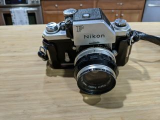 Vintage Nikon F 35mm Film Camera With Nikkor 50mm Lens From Estate