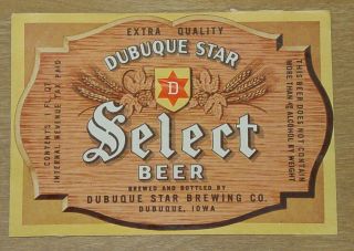 1 Beer Label From Dubuque,  Iowa,  Dubuque Star Select Beer,  Quart,  Irtp