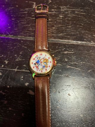 Disney Mickey Mouse Musical Baseball Watch,  Leather Band Work,  Needs Battery