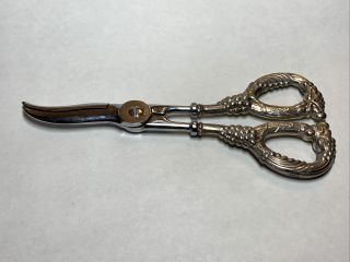 Antique Art Nouveau Repousse Sterling Silver Leafs & Grape Shears / Scissors
