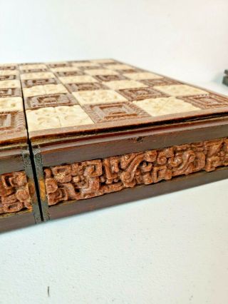 Vintage Mexican Chess Set,  Mexico Mayan Aztec Stone Composite Ancient Ruins 18 