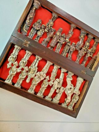 Vintage Mexican Chess Set,  Mexico Mayan Aztec Stone Composite Ancient Ruins 18 
