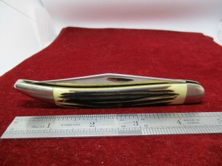 Old Queen Steel 20 Toothpick Knife - Blade Etched - Imit.  Bone Handles C.  1960 - 72